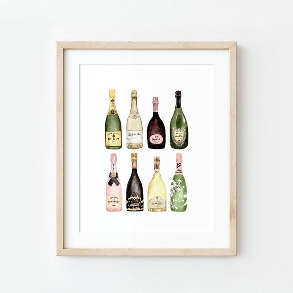 Champagne Watercolor Painting, Champagne Print, Champagne, Prosecco, Bar, Mixologist, Gift, Libations, Signature Cocktail, Cocktail Artwork