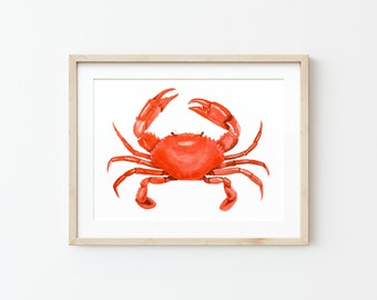 Blue Crab Watercolor Painting: Coastal Wall Art Print