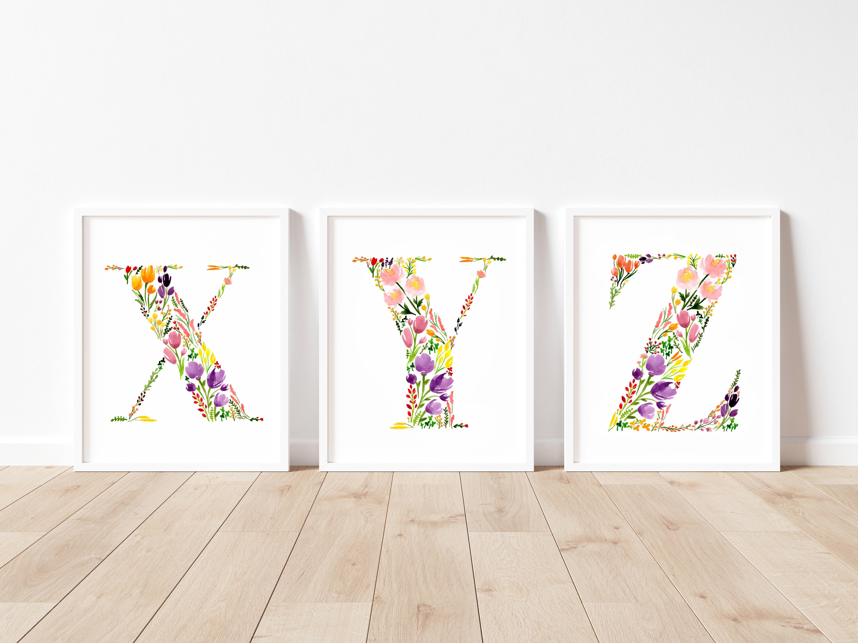 Floral Letter Watercolor Print: Wildflower Alphabet Art, Nursery Decor ...