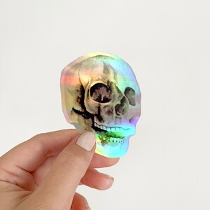 Holographic Skull Vinyl Sticker, Watercolor Skull, Sticker, Skull Sticker, Halloween Vinyl Sticker, Spooky Stickers
