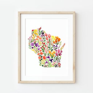 Wisconsin Floral Watercolor Art Print, Wildflowers Watercolor, Wisconsin State, Midwest Art, Floral Painting, Wisconsin Wall Art