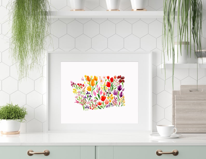 Washington State Wildflower Watercolor Art Print: PNW Floral Map - Etsy