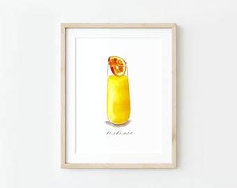 Mimosa Watercolor Painting, Champagne, Brunch Art, Vintage Cocktail, Cocktail, Cocktail Hour, Art Print, Watercolor, Champagne Painting