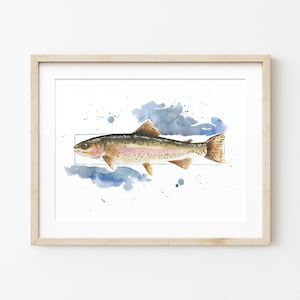 Rainbow Trout Watercolor Painting, Watercolor Trout, Angler Art, Fishing, Fly Fishing Art, Artwork, Gift, Father's Day, Brook Trout Painting