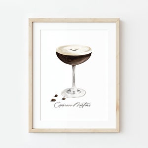 Espresso Martini Painting, Vodka, Bar Cart Art, Vintage Cocktail, Cocktail, Cocktail Hour, Art Print, Watercolor, Wall Art