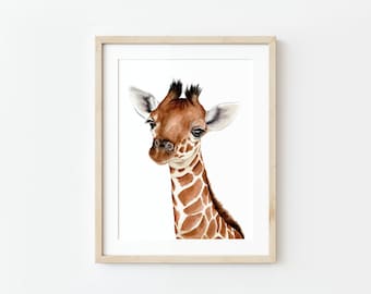 Baby Giraffe Watercolor Painting: Nursery Wildlife Art
