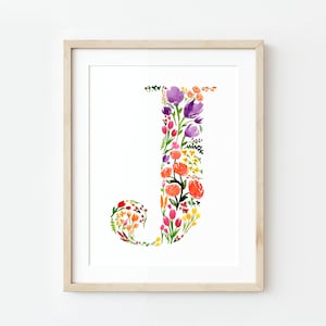 Floral Letter Watercolor Painting, Alphabet Flowers, Wildflowers, Flower Art, Art, Watercolor, Wall Art, Home Decor, Nursery Decor