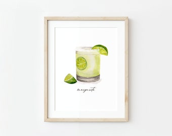 Margarita Watercolor Painting, Tequila Drink, Classic Margarita, Margarita time, Cocktail Hour, Art Print, Watercolor Art