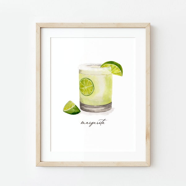 Margarita Watercolor Painting, Tequila Drink, Classic Margarita, Margarita time, Cocktail Hour, Art Print, Watercolor Art