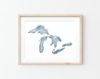 Great Lakes Watercolor Painting, Lake Michigan, Watercolor, Watercolor Print, Michigan, Artwork, Michigan State, University of Michigan