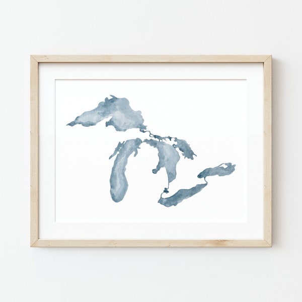 Peinture à l’aquarelle des Grands Lacs, Lac Michigan, Aquarelle, Aquarelle, Michigan, Œuvre d’art, État du Michigan, Université du Michigan