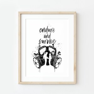 The Last of Us Endure and Survive Art Print, Gas Mask Gaming Art, Watercolor, Artwork, TLOU, TLOUII Art, Fan Art, Ellie and Joel