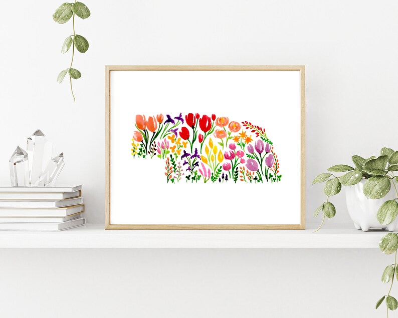 Floral Nebraska Print Flowers Wildflowers Nebraska State - Etsy