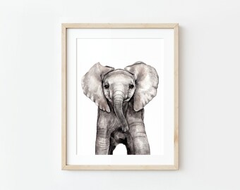 Baby Elephant Watercolor Print: Nursery Wall Art