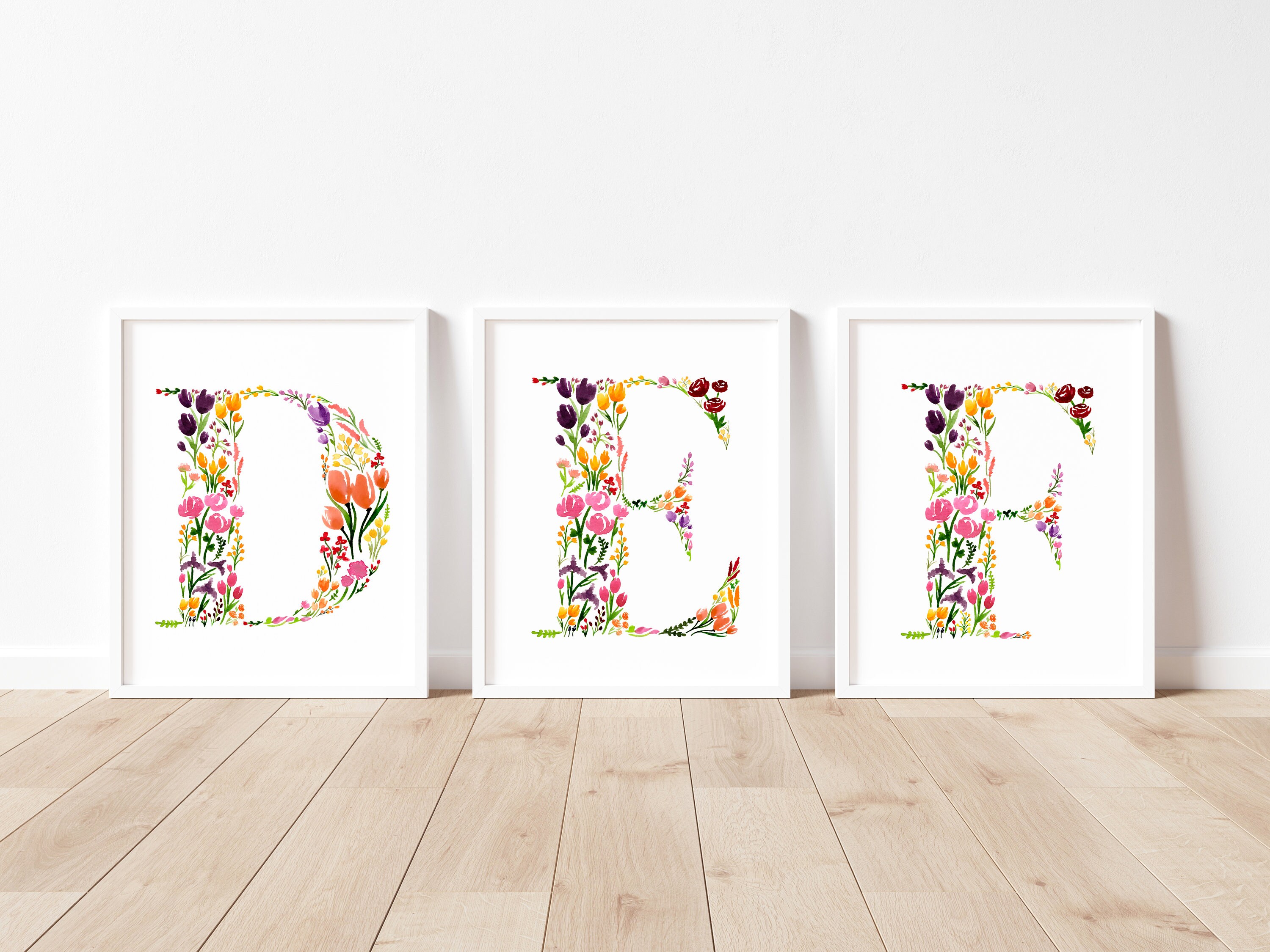 Floral Letter Watercolor Print: Wildflower Alphabet Art, Nursery Decor ...