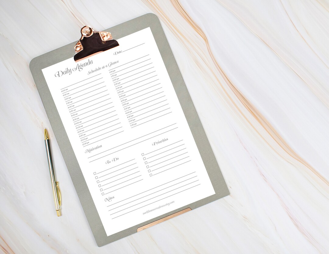 Printable Daily Agenda, Half Sheet, Downloadable Daily Agenda, Schedule ...