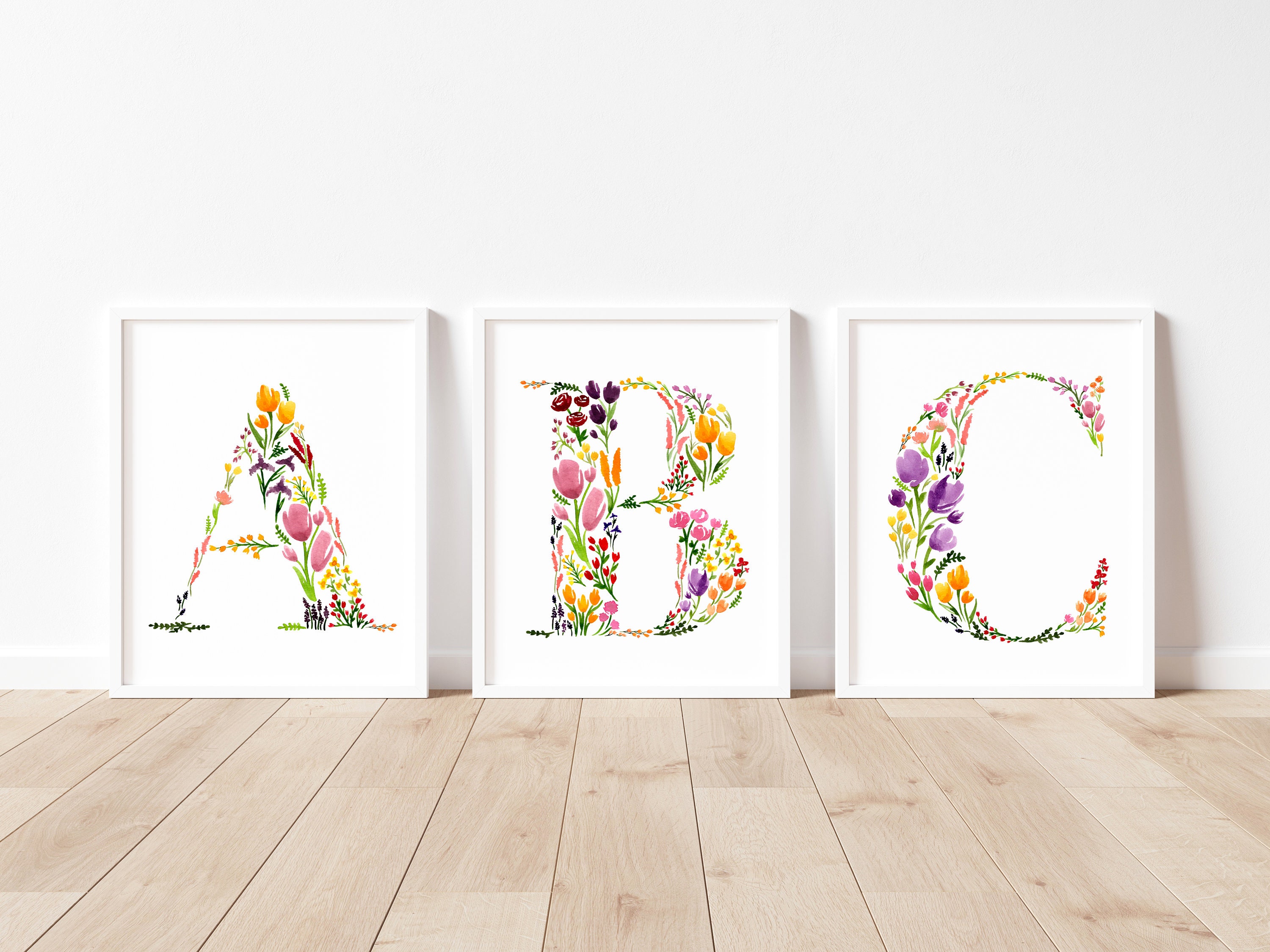 Floral Letter Watercolor Print: Wildflower Alphabet Art, Nursery Decor ...