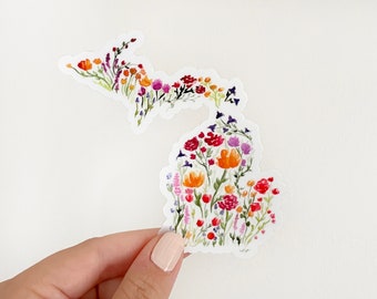 Floral Michigan Vinyl Sticker: Watercolor Flower Art