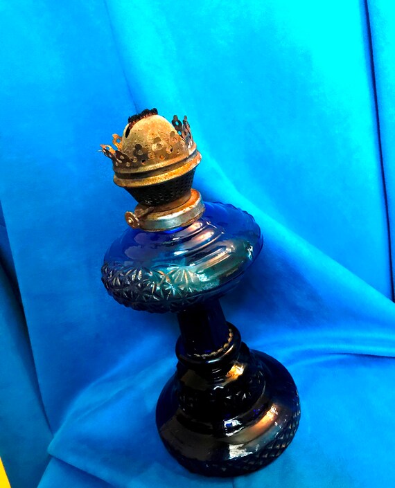Vintage oil lampblue glass lampsoviet blue lampold oil Etsy
