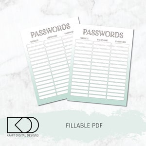 Wachtwoordblad invulbare PDF
