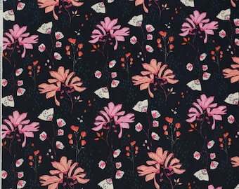 Floral Pink on dark Apparel cotton fabric, Soft Dress Fabric by the yard, Springbloom AGF Premium Cotton, Floral bright light cotton Fabric.