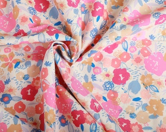 Pink flowers quilt cotton, Charming Abloom AGF Premium Cotton, Spring Floral Apparel Fabric, Retro Floral Fabric.