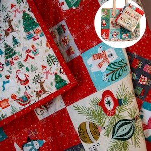 Christmas Patchwork Baby Quilt with Matching Tote: Holiday Crib Bedding.