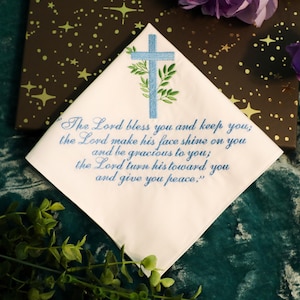 Personalized Embroidered Handkerchief: Cross & Bible Verse, Baptism Gift.