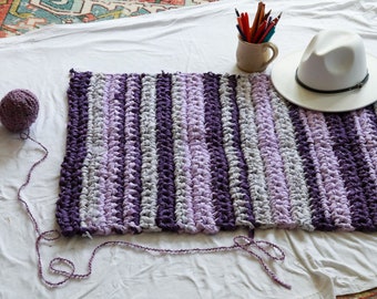 Handwoven Cotton Rag Runner Purple Lavender Sage and Hunter Green Vineyard 53 x 28