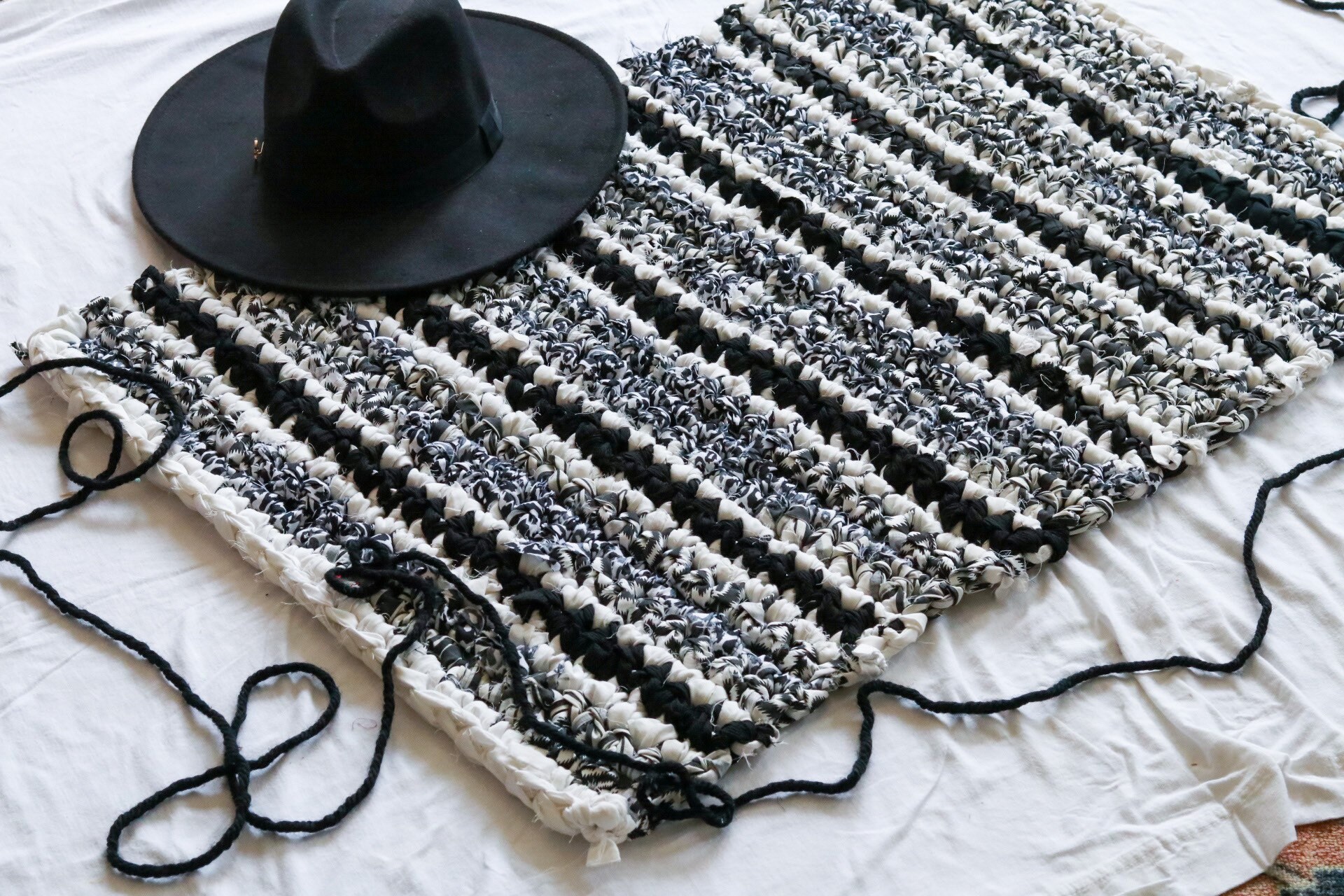 Bohemian Black and White Runner Rag Rug Etsy