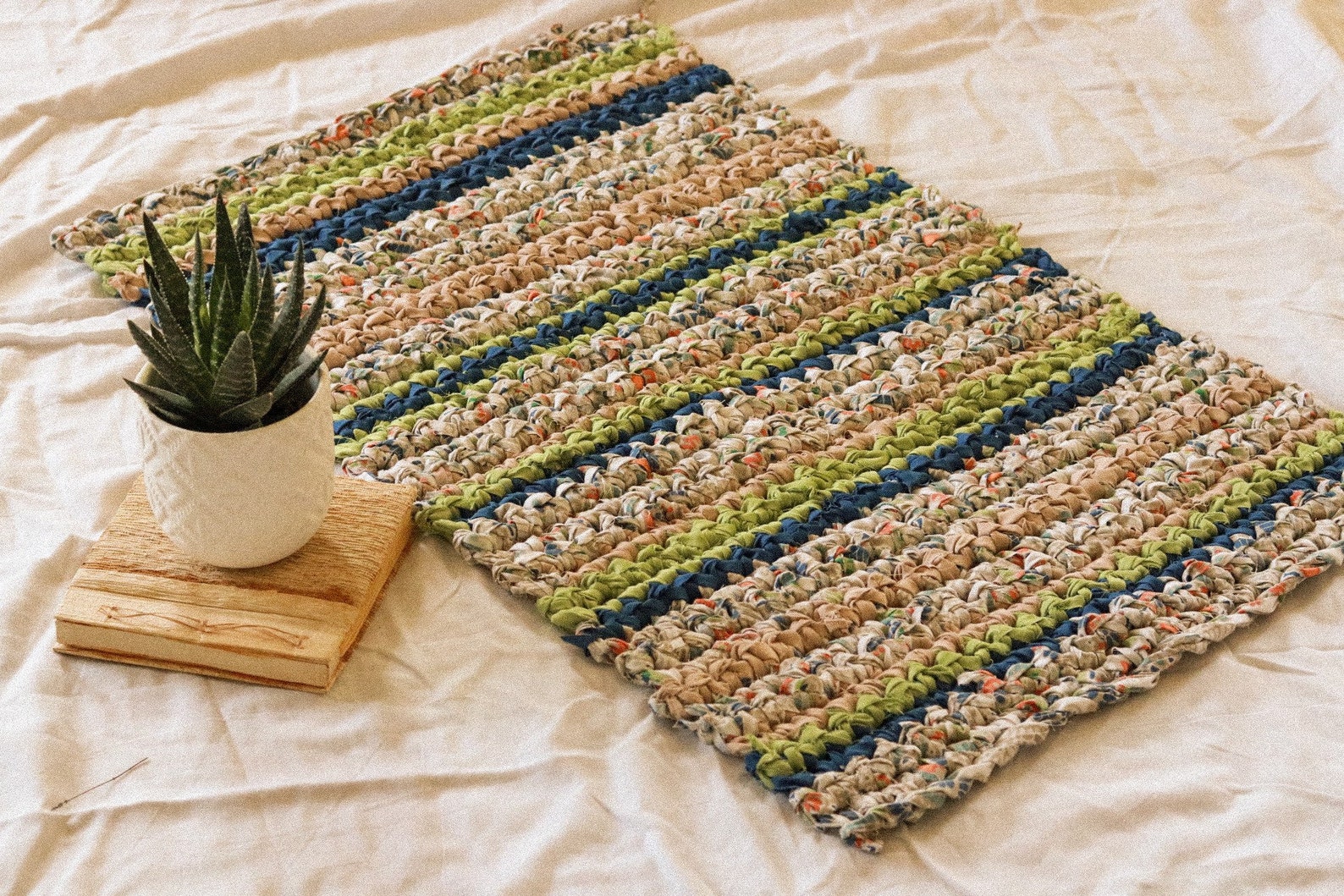 Bohemian Green Neutral Runner Rag Rug Etsy