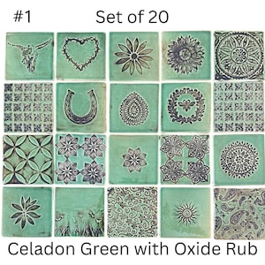 Western Collection, Set of 20, Handmade Ceramic Tiles, 4" x 4"