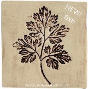 6" Herb Imprinted Handmade, Artisan, Classic Ceramic Tiles
