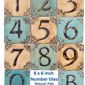 Address Numbers 6"x6" Ceramic Tile with Oxide Rub.