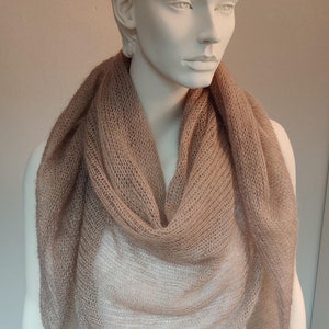 Triangular scarf knitted, silk/mohair, bridal stole in beige