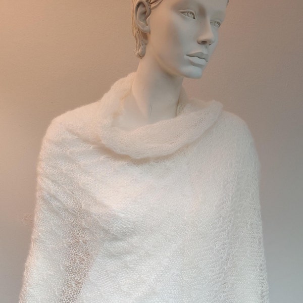 Schal Stola gestrickt in Weiss, Kid Mohair, scarf knitted