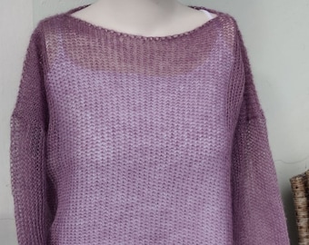 Damen Pullover in malve, aus kid mohair und Seide gestrickt, wollpullover , strickpullover, Jacke