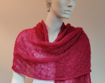 Scarf stole knitted in berry, kid mohair, scarf knitted