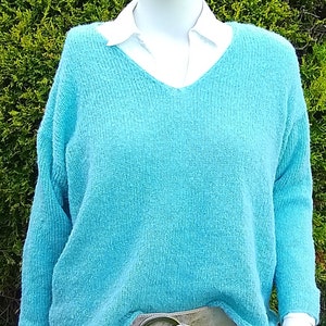 Women&#39;s sweater in sea green, knitted from alpaca/silk, wool sweater, knitted sweater, jacket