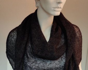 Feather-light triangular scarf in black, women&#39;s scarf, kid mohair, handmade, knitted