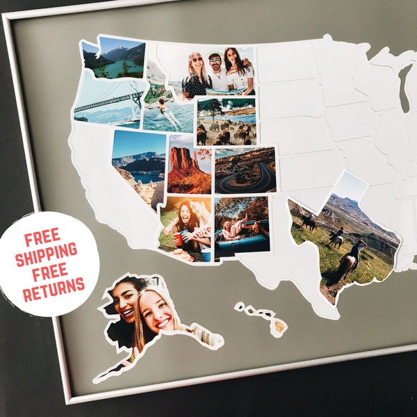 Family Gift Idea: USA Photo Map for Adventures | Active Family Gift | Vinyl Wall Hanging | Minimalist Wall Decor | Unframed - FREE SHIPPING