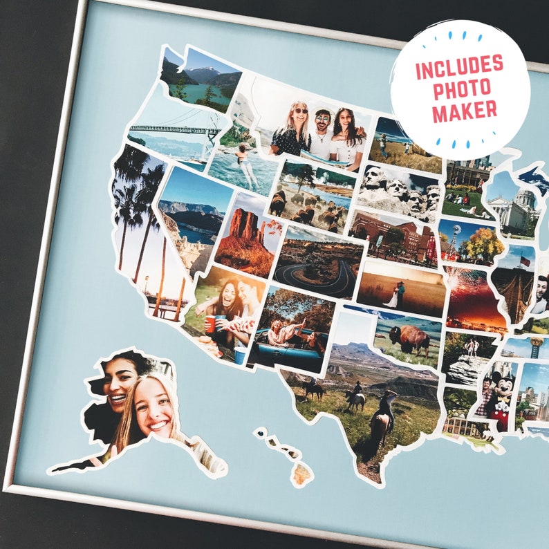 state picture frame map - travel gifts for couples