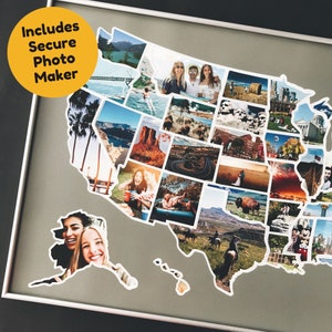 Travel Map Gift for Couples USA Travel Map for Pictures Unframed FREE SHIPPING Gray