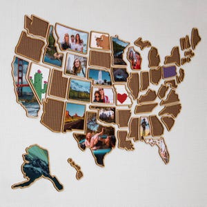 3D Wooden USA Photo Map & Cross Stitch Travel Map (26 x 40 inches)