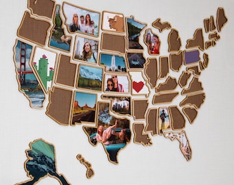 Wooden USA Photo Map | Cross Stitch Travel Collage (26 x 40 inches)