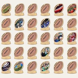 Wooden Football Stadiums Photo Tracker | 30 Pro Fields Bucket List (Set of 30 Frames 3×2.5 inches)