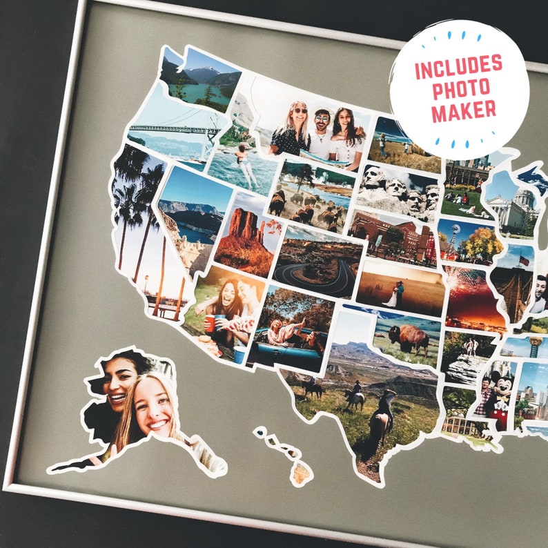 usa photo map - unique wedding gift for couple