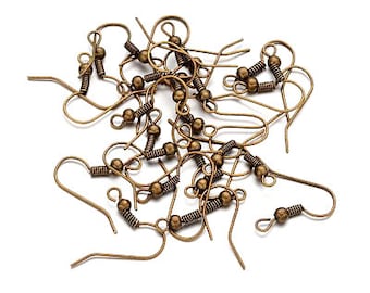 Pack of 20 Antique Bronze Earring Hooks / Earring Findings / Approx 18mm long / Nickel Free