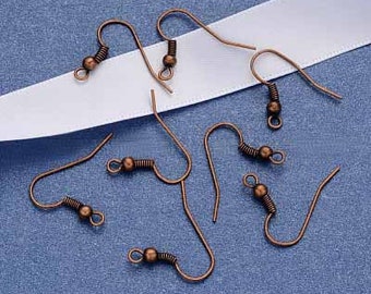 Lot de 20 crochets pour boucles d'oreilles en fer, cuivre rouge / Apprêts pour boucles d'oreilles / Environ 18 mm de long / Sans nickel