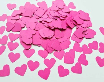 500 Hot Pink Heart Confetti / Hand Punched Paper / Table Decoration / Party Supplies